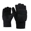 2021 Unisex Thick Male Fingerless Gloves Men Wool Winter Warm Exposed Finger Mittens Knitted Warm Flip Half Finger Gloves Warm 4