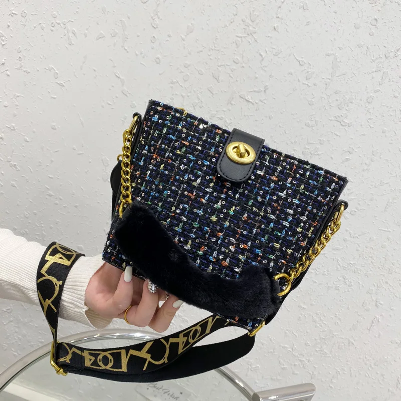 

Elegant Bucket Bags For Women 2020 New Plaid Wool Crossbody Bags Small Bag Winter Shoulder Bags Womens Tote Bag Handbags Bolsas