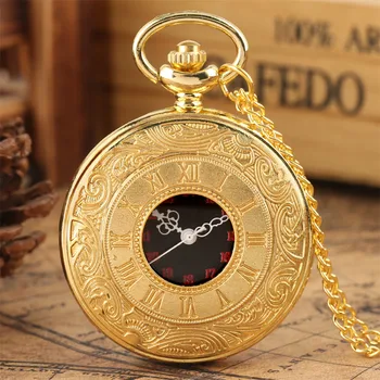 

Retro Golden Pocket Watch for Men Minimalist Black Roman Numerals Dial Necklace Pendant Watch Gift for Women Drop Shipping