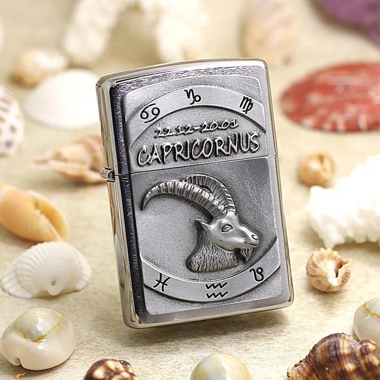 

Genuine Zippo oil lighter copper windproof 3D Armor Capricornus cigarette Kerosene lighters Gift With anti-counterfeiting code