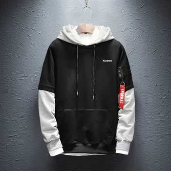 

Hooded Hip Hop Men's Sweatshirt Top Patchwork Long Sleeve Pullover Hoodie Sweatshirt Pocket Autumn Men's Streetwear