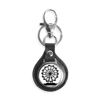 

Black Ferris Wheel Amusement Park Silhouette Leather Metal Key Chain Ring Car Keychain Gift