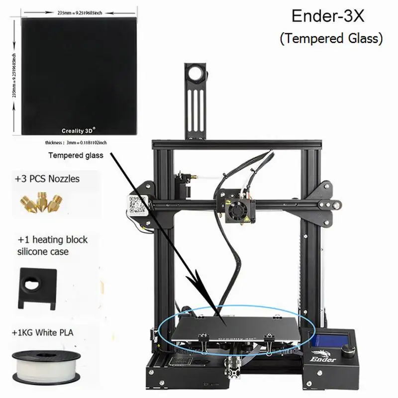 CREALITY 3d принтер Ender-3X обновленный подарок из закаленного стекла сопла и нагревательный блок силиконовый рукав+ PLA - Цвет: Ender-3X White PLA