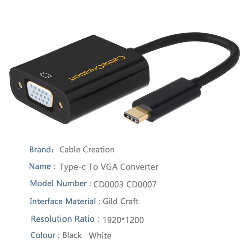 Адаптер USB C для VGA, кабель usb type C для VGA, совместимый с MacBook Pro