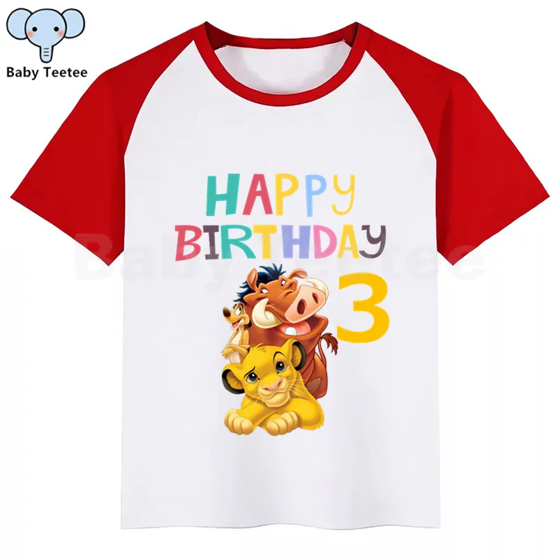 RedC Детская забавная футболка для мальчиков и девочек с надписью «Happy Birthday», «Король Лев», «Simba», «номер 1-10» детские топы с рисунками, Детская летняя футболка одежда для малышей - Цвет: RedC