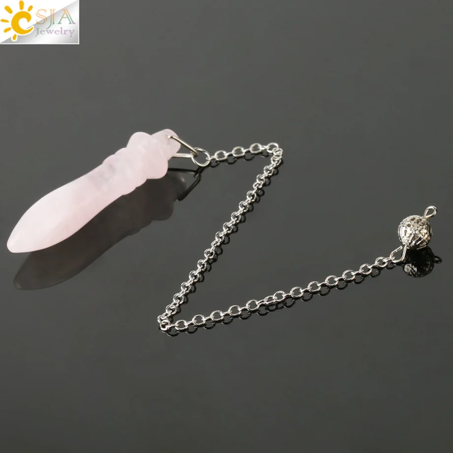 Rose Quartz CSJA натуральная подвеска в виде каменного маятника для выдавливания конуса розовый кварц Lapis Фиолетовый Кристалл Камень «reiki» амулет кулон гадания ювелирные изделия G308 - Окраска металла: Rose Quartz