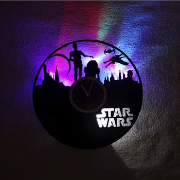 

LED Light Vinyl Record Wall Clock Modern Design Creative 3D Stickers Movie Theme Star Wars Clocks Hanging Wall Watch Home Decor