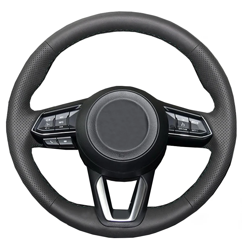 Черный чехол из натуральной кожи ручной работы с оплеткой на руль для Mazda CX-3 CX3 CX-5 CX5 автомобильные аксессуары - Название цвета: Black thread