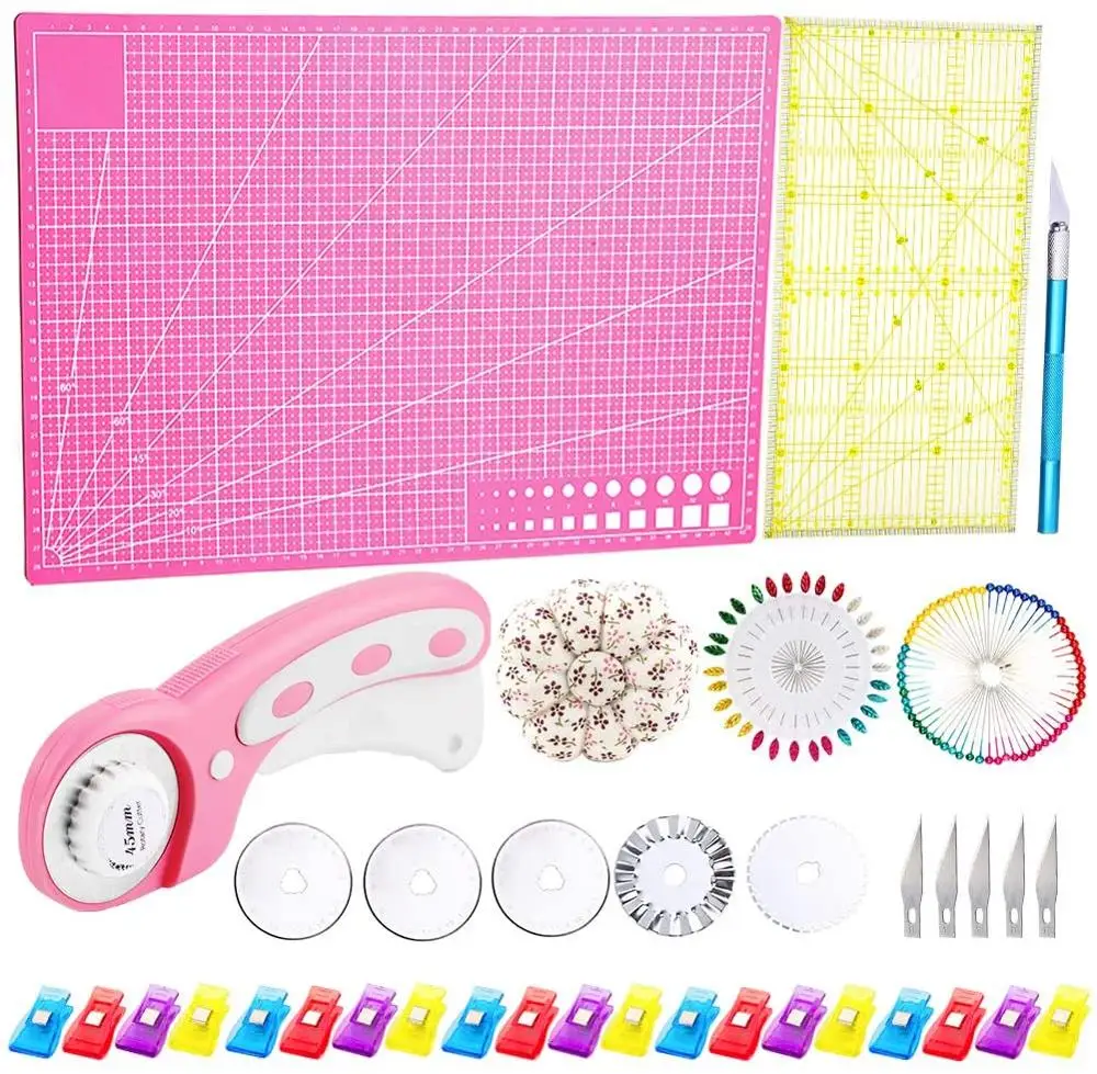 

KAOBUY 126PCS Fabric Rotary Cutter Set With Replacement Blades, A3 Cutting Mat, Acrylic Ruler And Other Accessories