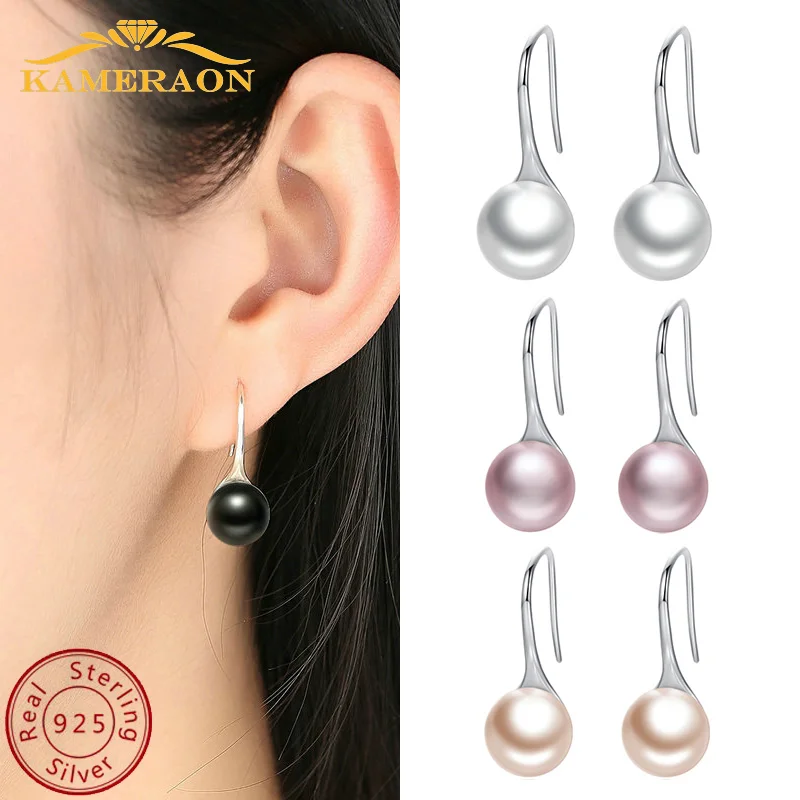 

925 Sterling Silver Earrings Hook Freshwater Natural Pearl Elegant 2019 Women Pendant Jewelry Black Drop Earring Treble clef