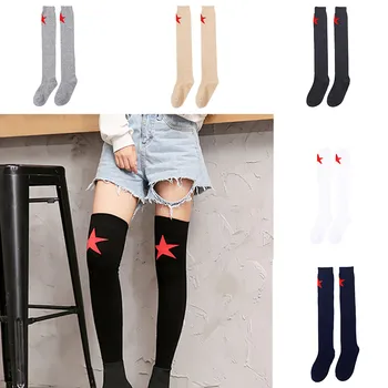 

Antiskid Silicone Pad Stocking winter Five Pointed Star Knee Cotton High Stocking Over compression stockings Knee Rainbow Stripe
