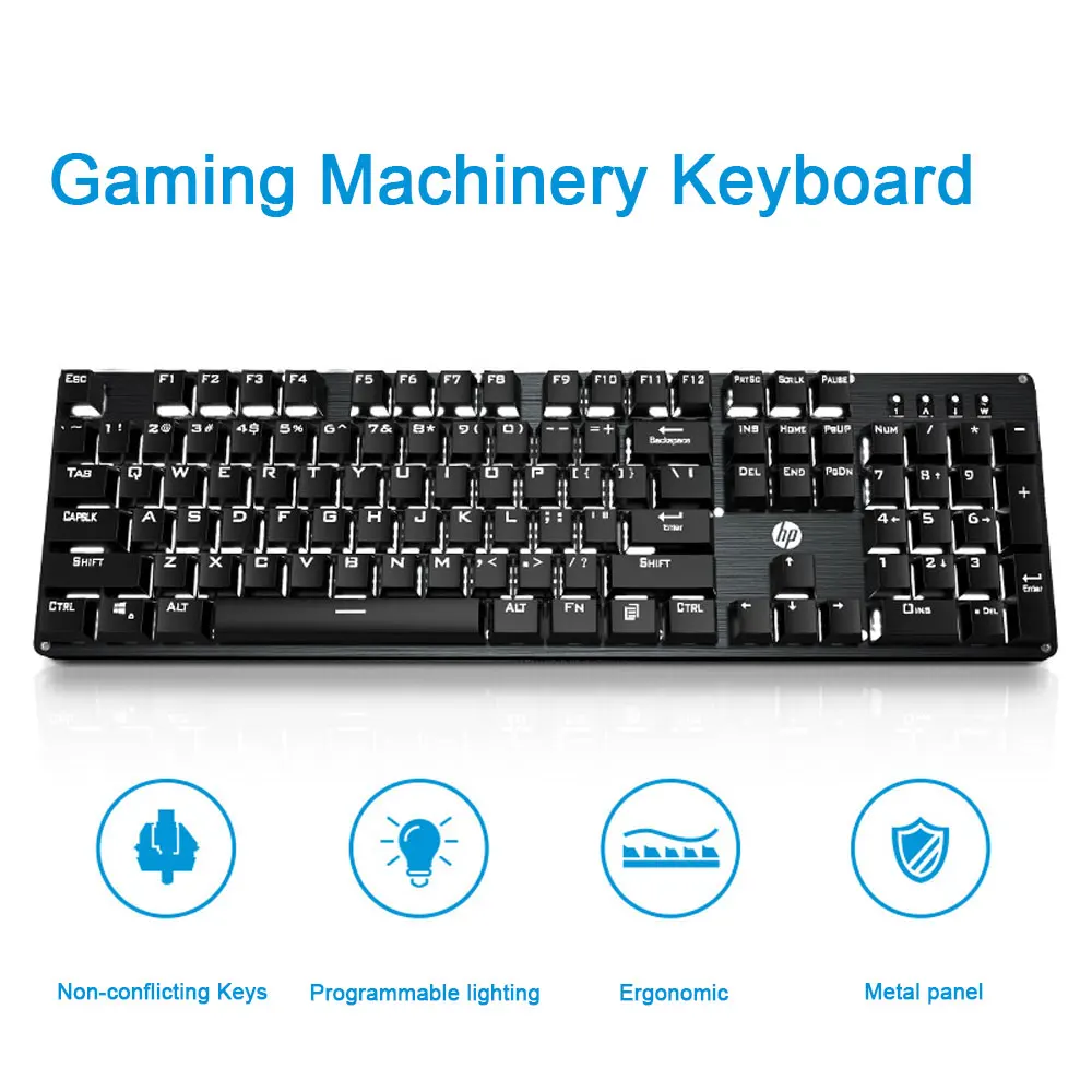 Механическая игровая клавиатура HP GK100 подсветка синий красный переключатель 104