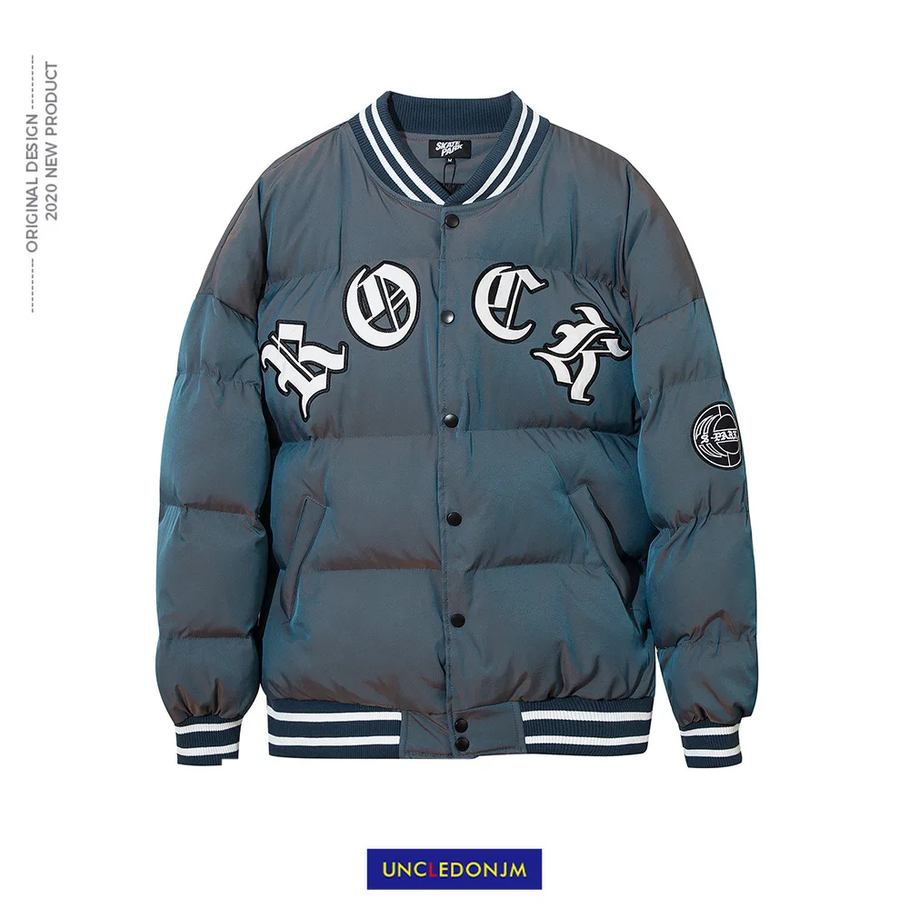 

UNCLEDONJM 20AW Letter embroidered men's winter coat Harajuku loose thick jacket.Loose parkas bubble jacket SK-6102