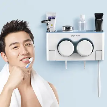 

1PC Automatic Toothpaste Dispenser Holder Toothbrush Shelf Wall Mount Rack Bathroom Accessories organizer Set