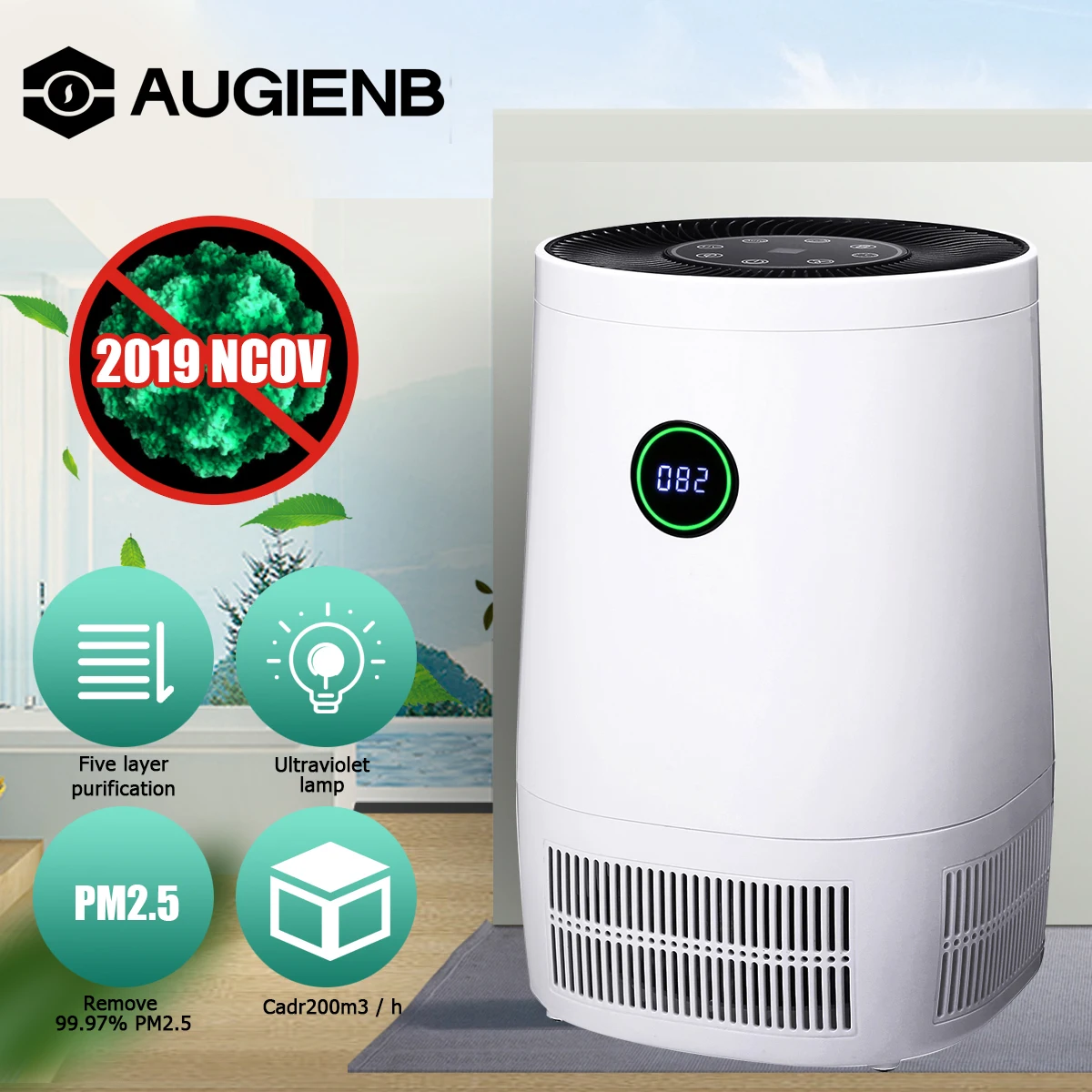  AUGIENB Desk Air Purifier True HEPA Filter Air Cleaner Smoke Dust Odor PM2.5 Eliminator for Allergi