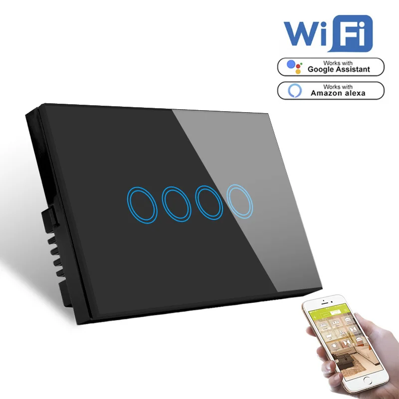 

US Standard 4 Gang WIFI 2.4GHz Control Touch Switch, Crystal Glass AC 110-240V,Support Alexa & Google Assistant Switch