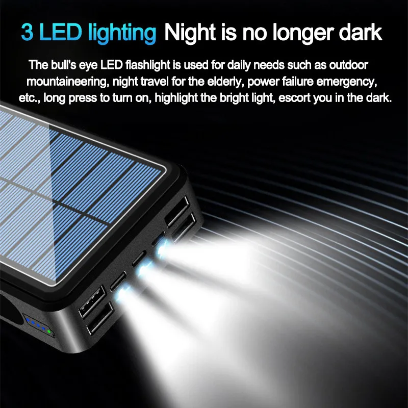 80000mAh Solar Power Bank Large Capacity Portable Charger 4USB Port LED Light PowerBank Battery for Xiaomi IPhone Samsung portable battery charger