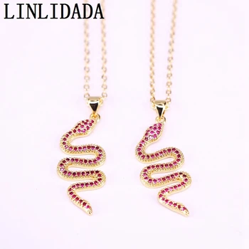 

6Pcs New Arrived Gold Color Micro Pave CZ Fashion Jewelry Snake Pendant Necklace Zirconia Animal Jewelry