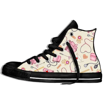

3D Cartoon Nurse Pattern Flat Female Male Casual Comfortable Shoes Women Men Flats Summer 2019 High Top Sneakers