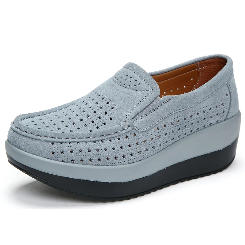 563ji Women Flat Platform Loafers Ladies Elegant Suede Leather Moccasins Shoes Woman Slip On Moccasin Women's blue Casual Shoes - Цвет: light green