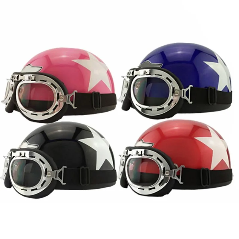 Половина шлем съемный кожаный чехол в стиле ретро Для мужчин Для женщин мотоциклетный шлем высокого качества для верховой езды шлем с очками на все сезоны