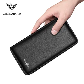 

WILLIAMPOLO Men wallet mens leather genuine RFID Anti-theft brush Wrist band Card package passport cover purse fashion 2020