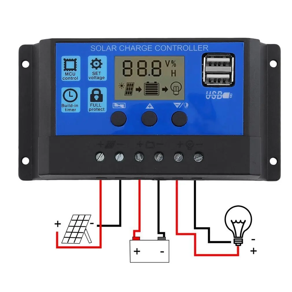 12 v/24v10a Солнечный контроллер зарядное устройство для батареи Hd дисплей контроллер Usb выход 3a