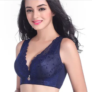 

Women Sexy Full-cup Ultra-thin Large Size Bra Fat MM Gathered Gathered Wire Free Anti-sag Large Cup Underwear Tube Top Bra Blue