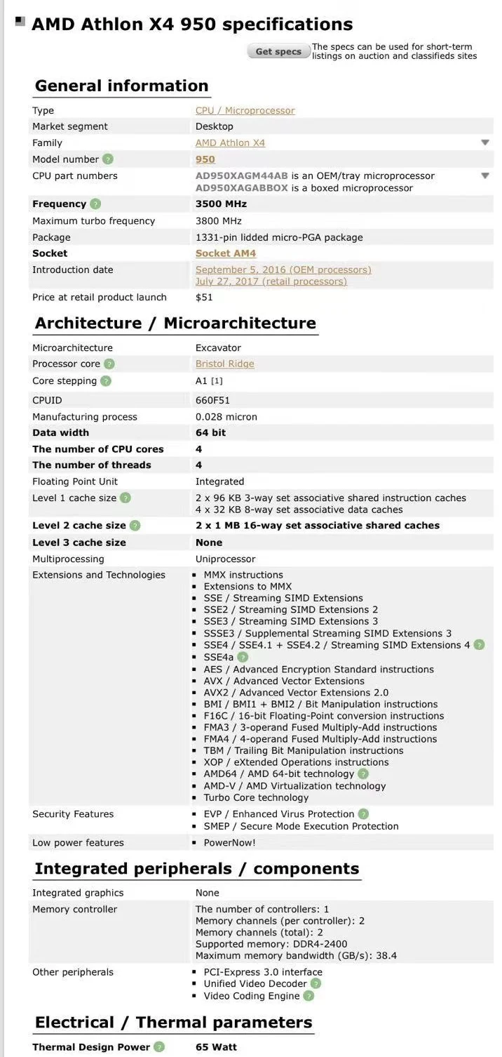 cpus NEW AMD Athlon X4 950 3.5 GHz Quad-Core Quad-Thread L2=2M 65W AD950XAGM44AB Socket AM4 gaming processor