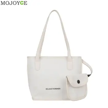 

Simple Canvas Women Shoulder Shopping Bags Large Capacity Lady Casual Letters Top-handle Handbag with Small Purse Clutches