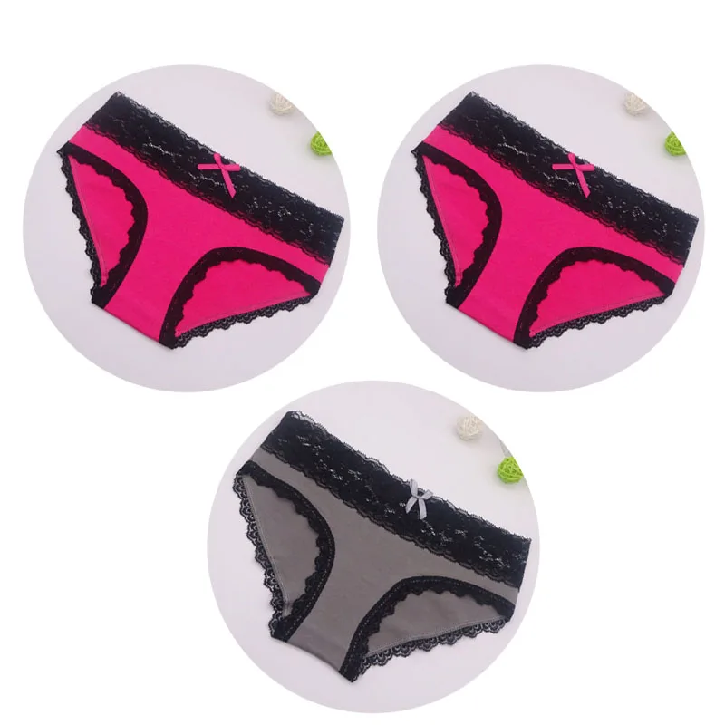 Moonflame 3 pcs/lots New Arrival Sexy Lace Underwear Cotton Women Briefs Panties 89230 - Цвет: Слоновая кость