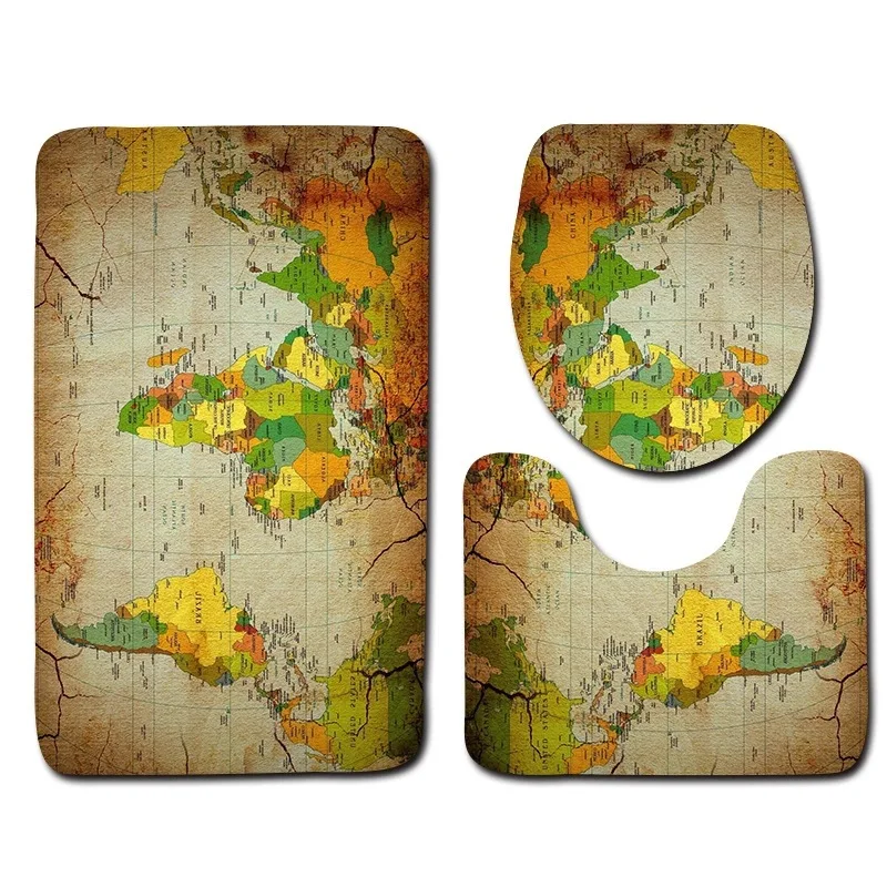 World Map 01 Zeegle 3 шт./компл. карта мира печатных Ванная комната ковролин комплект Non-Slip туалет коврик крышки унитаза крышка Ванная комната коврики для ванной коврик для домашнего декора - Цвет: World Map 01