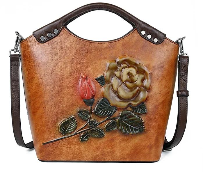 Винтажная женская сумка на плечо из натуральной кожи с цветочной ручкой первый