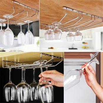 

2/3 Row Under Cabinet Hanging Stemware Holder Stainless Steel Stemware Rack Home Bar Wine Glass Rack Geometric
