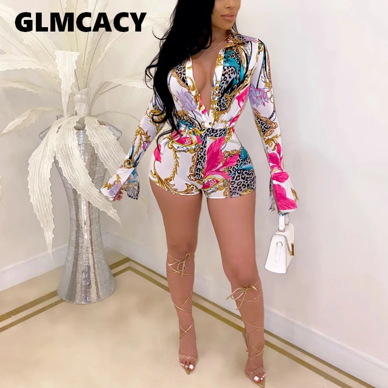 Женские комбинезоны с длинным рукавом и отложным воротником v-образным вырезом