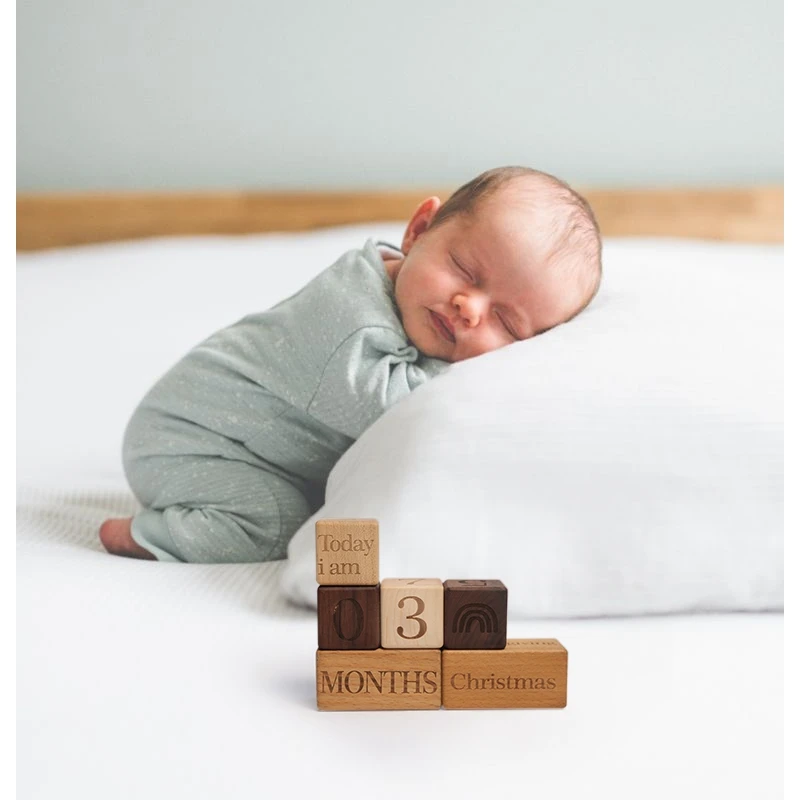1Set Baby Milestone Block Holz Buche Block Gravierte Neugeborenen Geburt Monat Geburtstag Meilensteine Blöcke Fotografie Requisiten Geschenk – Detail 19