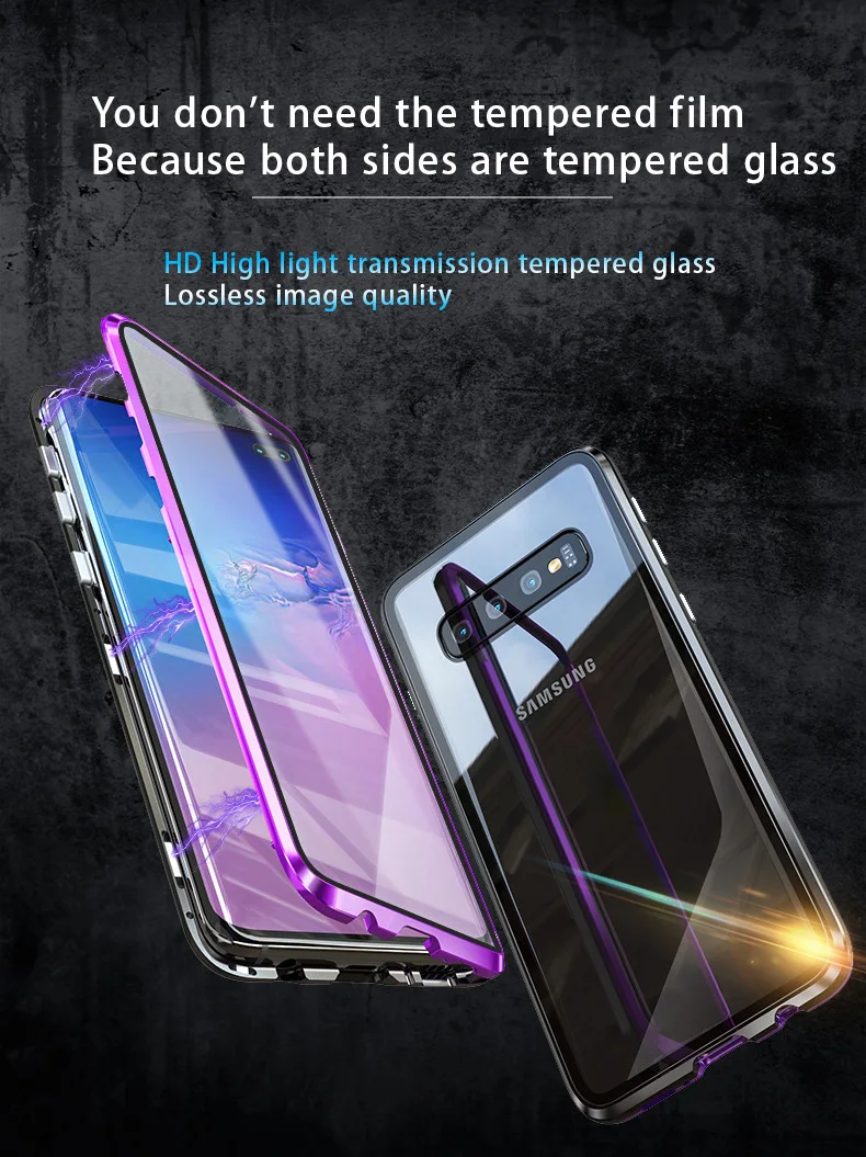 Металлический магнитный чехол + Магнитный из закаленного стекла для Samsung Note 8 9 S8 S8P