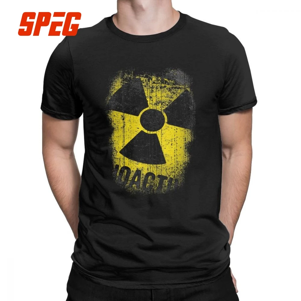 

Men T-Shirts Chernobyl Let's Get Radioactive Novelty Cotton Tee Nuclear Radiation Russia T Shirts Clothes Summer Plus Size