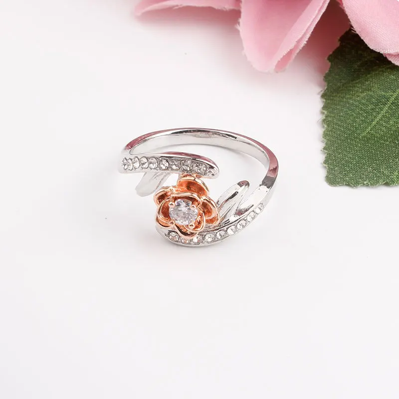 Новая мода Блестящие розы Фигнер обручальное свадебное кольцо розовый Кристалл Кубический Цирконий камень кольцо женское