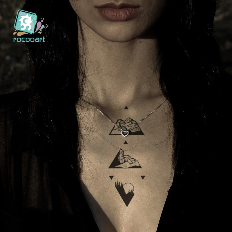 

Small size Mountain Pine Tree Temporary Tattoos Sticker Triangle Wave Custom Tattoo Body Art Arm Black Small Fake Tatoos