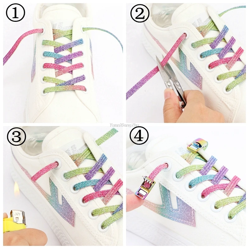 New Rainbow Magnetic Lock Shoelaces Elastic No tie Shoe laces Sneakers Shoelace Kids Adult Lazy Laces One Size Fits All Shoes