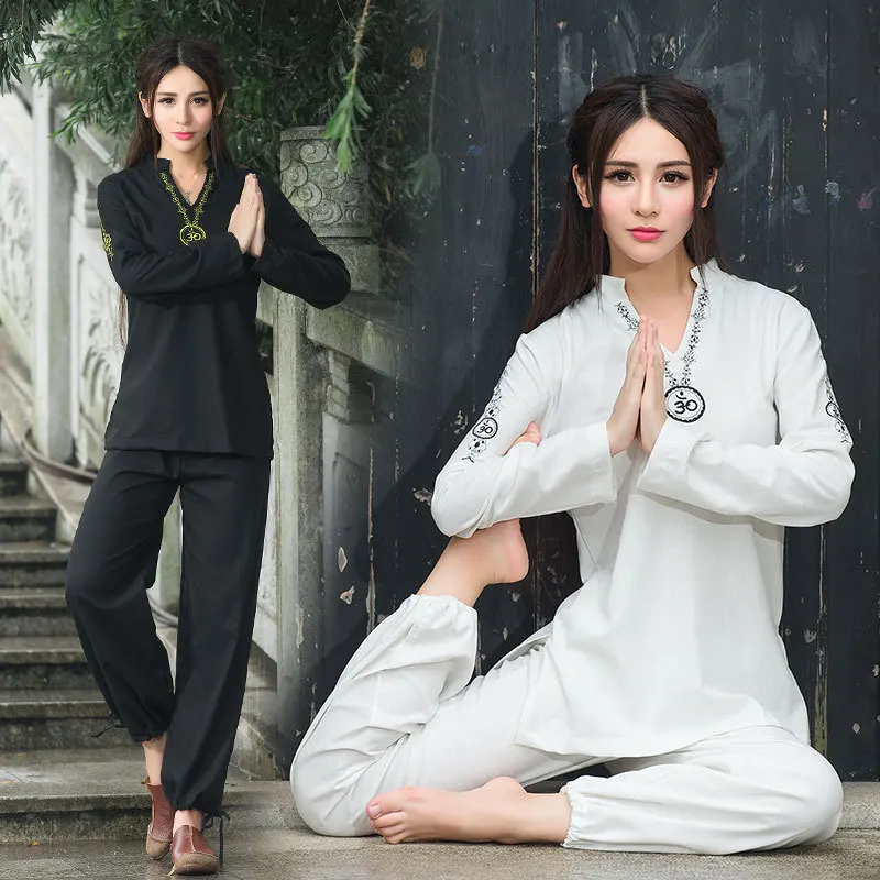 

2018 Cotton Linen Loose Casual Yoga Meditation Yoga Clothes Long-sleeve Suit Tai Chi Clothing Women's