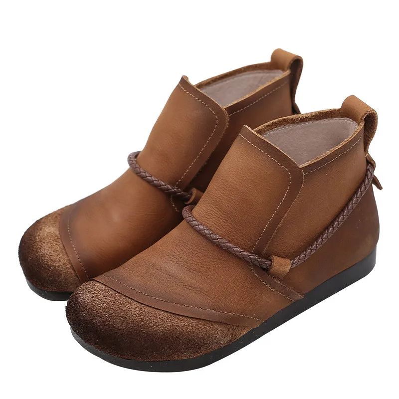 

Ankle Boots Women Genuine Leather Flats Shoes Autumn Winter Soft Comfortable Boots Non-Slip Brown Ladies Botas
