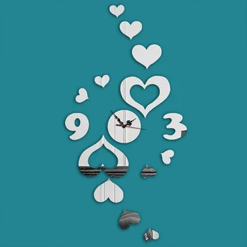 

3D Stereo Creative Heart Wall Clock Fashion Decorative Art Mirror Wall Wall Living Room Wall Clock