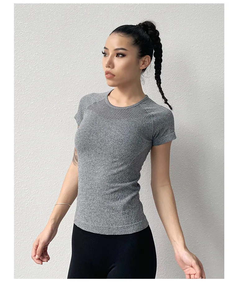 Summer Women Sport Tops Hollow Out Yoga Shirt Short Sleeve Running Fitness T-shirts Gym Tops Clothes Breathable Tight Tee Blouse