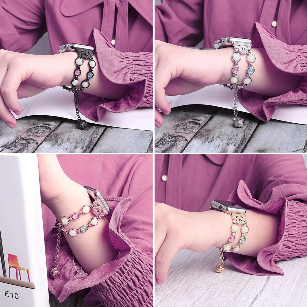Watch Compatible for Apple Watch Band Women Girl Handmade Night Luminous Pearl  with Bracelet Elastic Bead for iWatch Series