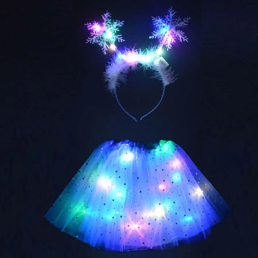 Неоновые вечерние светодиодный обруч для волос с перьями и снежинками, светодиодный светильник, юбка-пачка, светящаяся Рождественская декорация, год - Цвет: led colors light