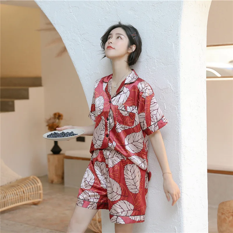 21 Korean Version Casual Pyjama Suit Short Sleeved Shorts Silk Homewear Sweet Print Strawberry Pyjama Students Versatile Пижам - Цвет: 21