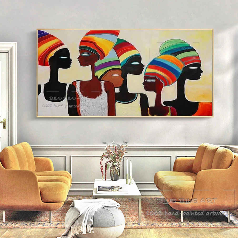 Опытный художник Ручная роспись Абстрактная Африканская женщина картина маслом на холсте красочные современные стены Искусство Африканская женщина живопись