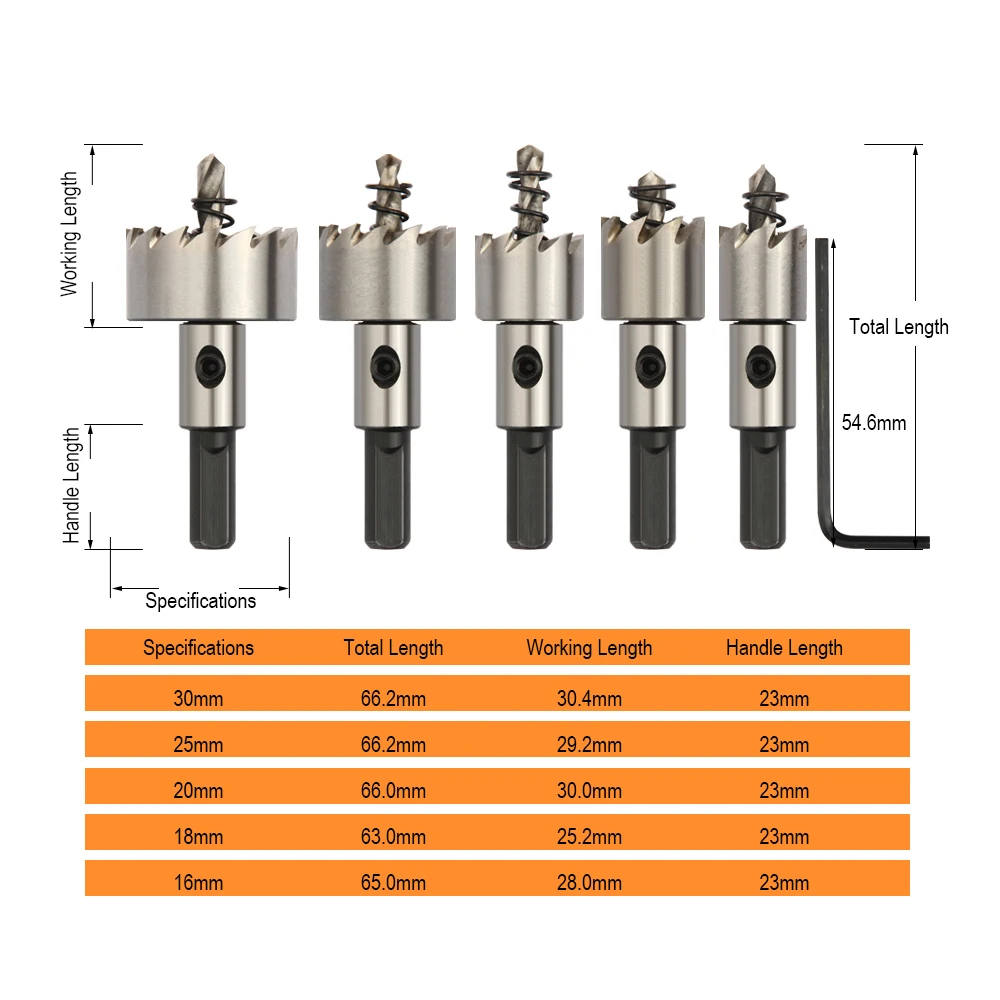 Jelbo 5 Pcs Carbide Tip HSS Drill Bit Saw Set Metal Wood Drilling Hole Cut Tool For Installing Locks 16/18.5/20/25/30mm Jelbo 5 Pcs Carbide Tip HSS Drill Bit Saw Set Metal Wood Drilling Hole Cut Tool For Installing Locks 16/18.5/20/25/30mm